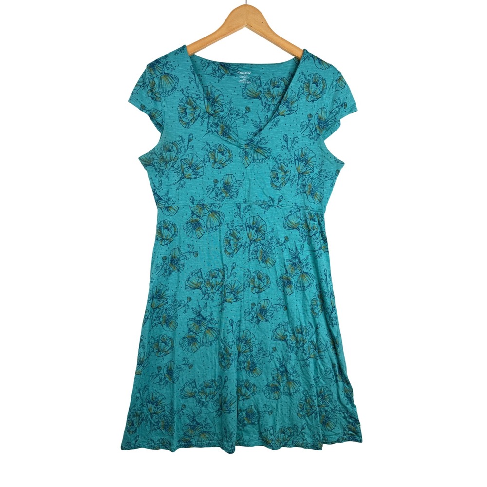 Toad&Co Floral Print V-neck Cap Sleeve Rosemarie Dress size Large Blue-Green